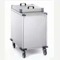 Chariot à plateaux à niveau constant acier inoxydable, avec habillage et couvercle inox plate-forme 560 x 400 mm