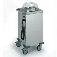 Chariot chauffant à assiette acier inoxydable avec couvercle largeur 485 mm