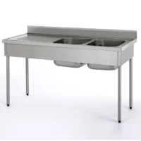 Plonge démontable avec dosseret 2 bacs égouttoir à gauche largeur 700 mm