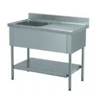 Plonge démontable avec étagère adossée 1 bac à gauche 1 égouttoir à droite L 1400 x l 700 x H 900 mm