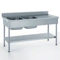 Plonge démontable avec étagère adossée 2 bacs égouttoir à droite largeur 700 mm