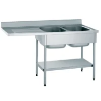 Plonge démontable pour machine à laver avec étagère adossée 2 bacs, égouttoir à gauche largeur 700 mm