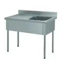 Plonge à batterie acier inoxydable adossée 1 bac à droite 1 égouttoir à gauche L 1500 x l 700 x H 900 mm