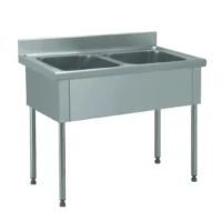 Plonge à batterie acier inoxydable adossée 2 bacs L 1900 x l 800 x H 900 mm