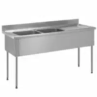 Plonge à batterie acier inoxydable adossée 2 bacs à gauche 1 égouttoir à droite L 2500 x l 700 x H 900 mm