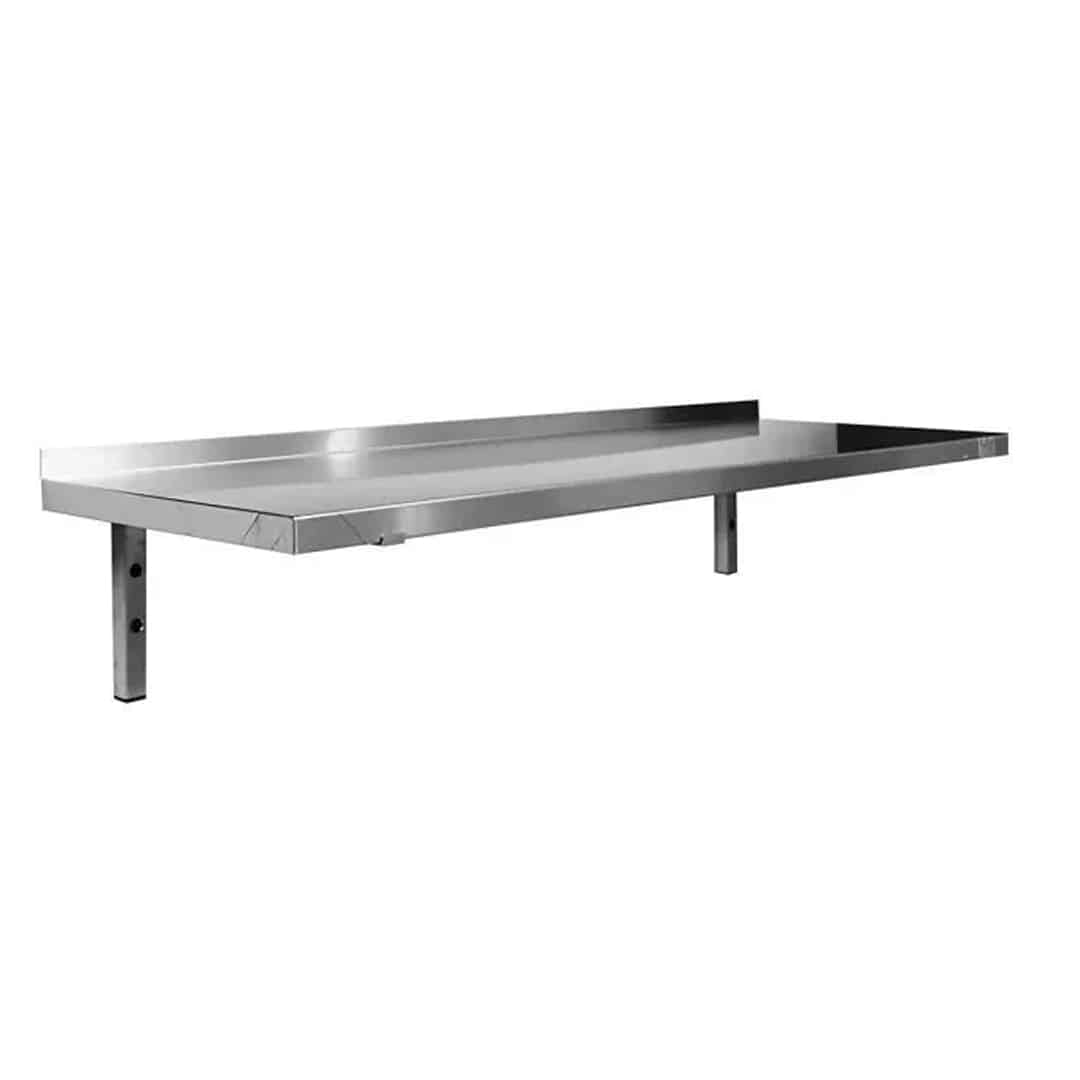 Étagère professionnelle inox cuisine avec dosseret arrière, murale, pleine, P 300 mm
