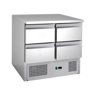 Desserte centrale type saladette dessus inox, réfrigérée, 4 tiroirs GN1/2, inox