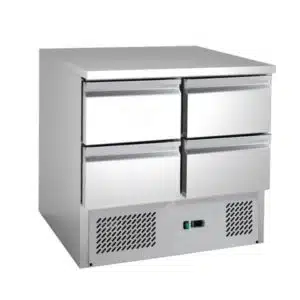 Desserte centrale type saladette dessus inox, réfrigérée, 4 tiroirs GN1/2, inox