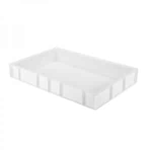 Bac gerbable blanc pour pâte à pizza, parois pleine, fond plein, H - 55 mm