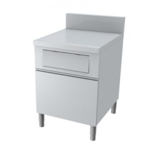 Meuble poubelle dessus plein, 1 porte, tiroir coulissant + volet basculant, hauteur 850 mm