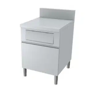 Meuble poubelle dessus plein, 1 porte, tiroir coulissant + volet basculant, hauteur 850 mm