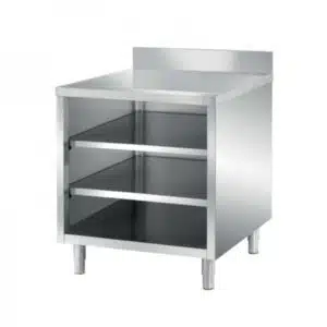 Meuble ouvert, avec dosseret, dessus lisse 2 étagères pleines, profondeur 700 mm