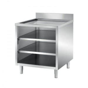 Meuble ouvert, avec dosseret, dessus égouttoir 2 étagères pleines, profondeur 700 mm