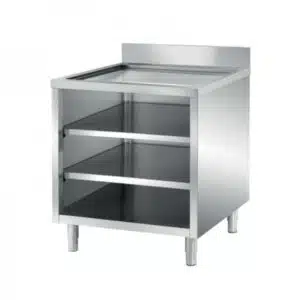 Meuble ouvert, avec dosseret, dessus égouttoir 2 étagères pleines, profondeur 700 mm