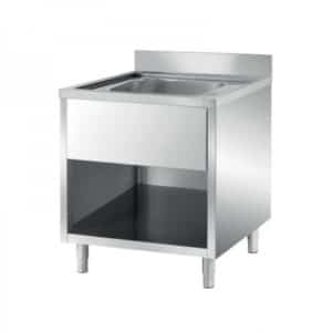 Plonge ouverte pré-percée sans porte,en inox AISI 304, 1 bac au centre, profondeur 700 mm