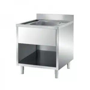 Plonge ouverte pré-percée sans porte,en inox AISI 304, 1 bac au centre, profondeur 700 mm