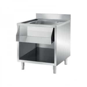 Plonge ouverte pré-percée avec porte-accessoire,en inox AISI 304, 1 bac au centre, profondeur 700 mm