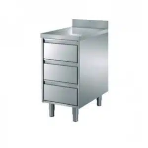 Meuble avec 3 tiroirs sur glissières, inox aisi 304, profondeur 700 mm