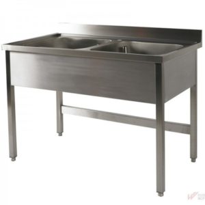 Plonge soudée 2 bacs, sans égouttoir, acier inox, L 1200 x P 600 x H 900 mm