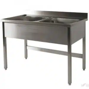 Plonge soudée 2 bacs, sans égouttoir, acier inox, L 1200 x P 600 x H 900 mm