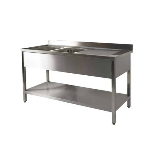 Plonge soudée 2 bacs, avec égouttoir a droite, acier inox, L 1400 x P 600 x H 900 mm