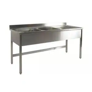 Plonge soudée 2 bacs, avec égouttoir a droite, acier inox, L 1400 x P 600 x H 900 mm