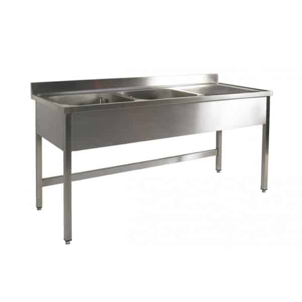 Plonge soudée 2 bacs, avec égouttoir a droite, acier inox, L 1400 x P 600 x H 900 mm