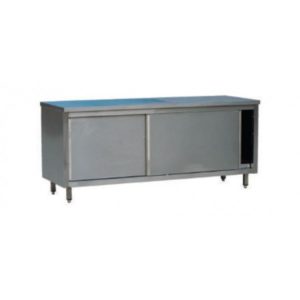 Armoire basse avec porte coulissante, acier inox, profondeur 600 mm