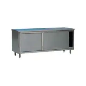 Armoire basse avec porte coulissante, acier inox, profondeur 600 mm
