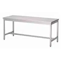 Table de travail inox sans sous-tablette, renfort au milieu, L 1400 x P 600 x H 880 mm (réglable jusqu'au 900 mm), sur mesure