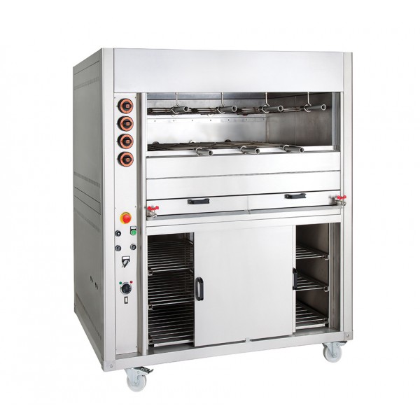 Grill à gaz rotatif multifonctions avec armoire chaude, ligne 900 double, modèle CRGM, longueur 1150 mm