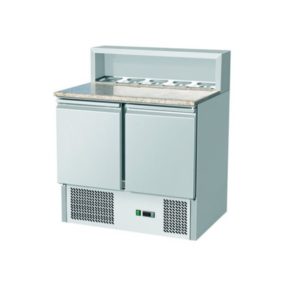 Saladette réfrigérée, +2 + 8 °C, 254 L, plan de travail inox, 2 portes