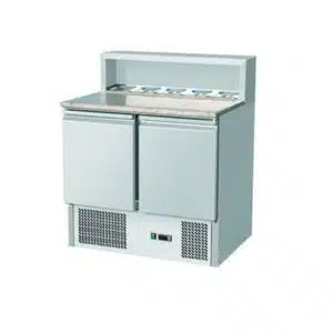 Saladette réfrigérée, +2 + 8 °C, 254 L, plan de travail inox, 2 portes