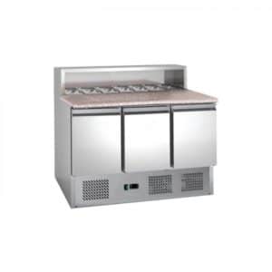 Saladette réfrigérée, +2 + 8 °C, 368 L, 400 W, plan de travail inox, 3 portes