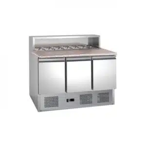 Saladette réfrigérée, +2 + 8 °C, 368 L, 400 W, plan de travail inox, 3 portes