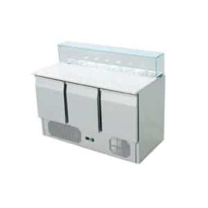Saladette réfrigérée, +2 + 8 °C, 368 L, 400 W, plan de travail inox, 3 portes