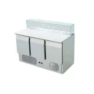 Saladette réfrigérée, +2 + 8 °C, 368 L, 400 W, plan de travail inox, 3 portes