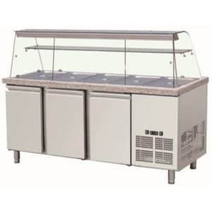 Saladette réfrigérée, 0 + 8 °C, 612 L, 280 W, surface en granit, 3 portes