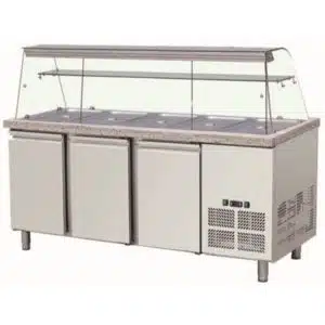 Saladette réfrigérée, 0 + 8 °C, 612 L, 280 W, surface en granit, 3 portes