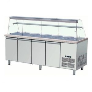 Saladette réfrigérée, 0 + 8 °C, 612 L, 280 W, surface en granit, 3 portes