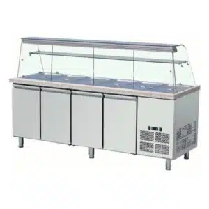 Saladette réfrigérée, 0 + 8 °C, 612 L, 280 W, surface en granit, 3 portes