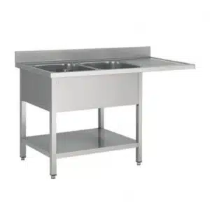 Plonge démontable, adossée, avec étagère, 2 bacs, acier inoxydable, L 1600 x P 600 x H 950 mm