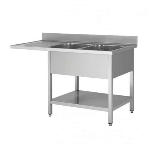 Plonge démontable, adossée, avec étagère, 2 bacs, acier inoxydable, L 1600 x P 600 x H 950 mm