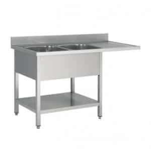 Plonge démontable, adossée, avec étagère, 2 bacs, acier inoxydable, L 1600 x P 600 x H 950 mm
