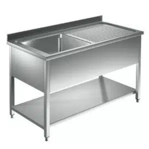 Plonge démontable, adossée, avec étagère, avec égouttoir et 1 bac, acier inoxydable, L 1000 x P 600 x H 950 mm