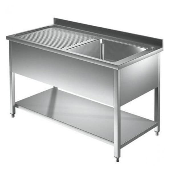 Plonge démontable, adossée, avec étagère, avec égouttoir et 1 bac, acier inoxydable, L 1000 x P 600 x H 950 mm