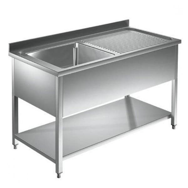 Plonge démontable, adossée, avec étagère, avec égouttoir et 1 bac, acier inoxydable, L 1000 x P 600 x H 950 mm