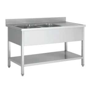 Plonge démontable, adossée, avec étagère, avec égouttoir et 2 bacs, acier inoxydable, L 1400 x P 600 x H 950 mm