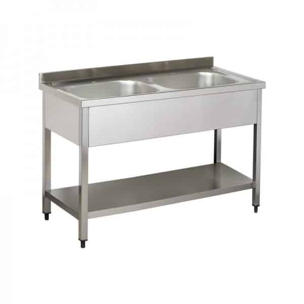 Plonge démontable, adossée, 2 bacs au centre, acier inoxydable, L 1000 x P 600 x H 950 mm