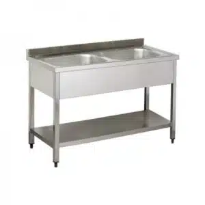 Plonge démontable, adossée, 2 bacs au centre, acier inoxydable, L 1000 x P 600 x H 950 mm